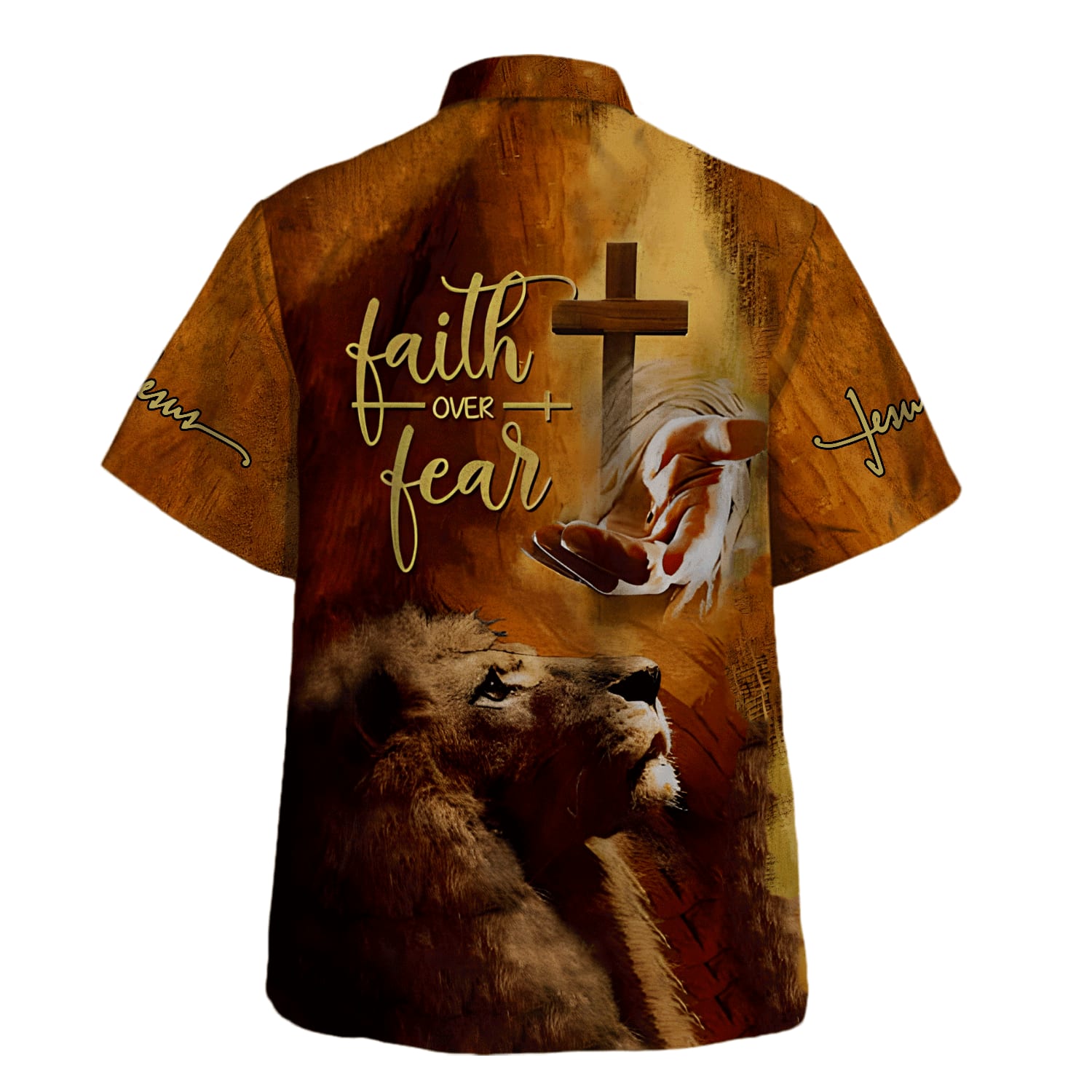 Faith Over Fear Jesus Hand Lion Hawaiian Shirt For Men and Women - Christian Hawaiian shirt