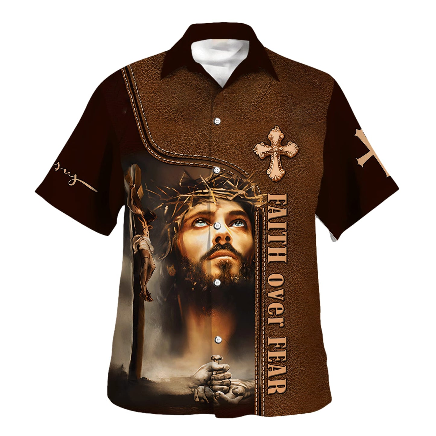 Faith Over Fear Jesus Nail Cross Hawaiian Shirt For Men and Women - Christian Hawaiian shirt