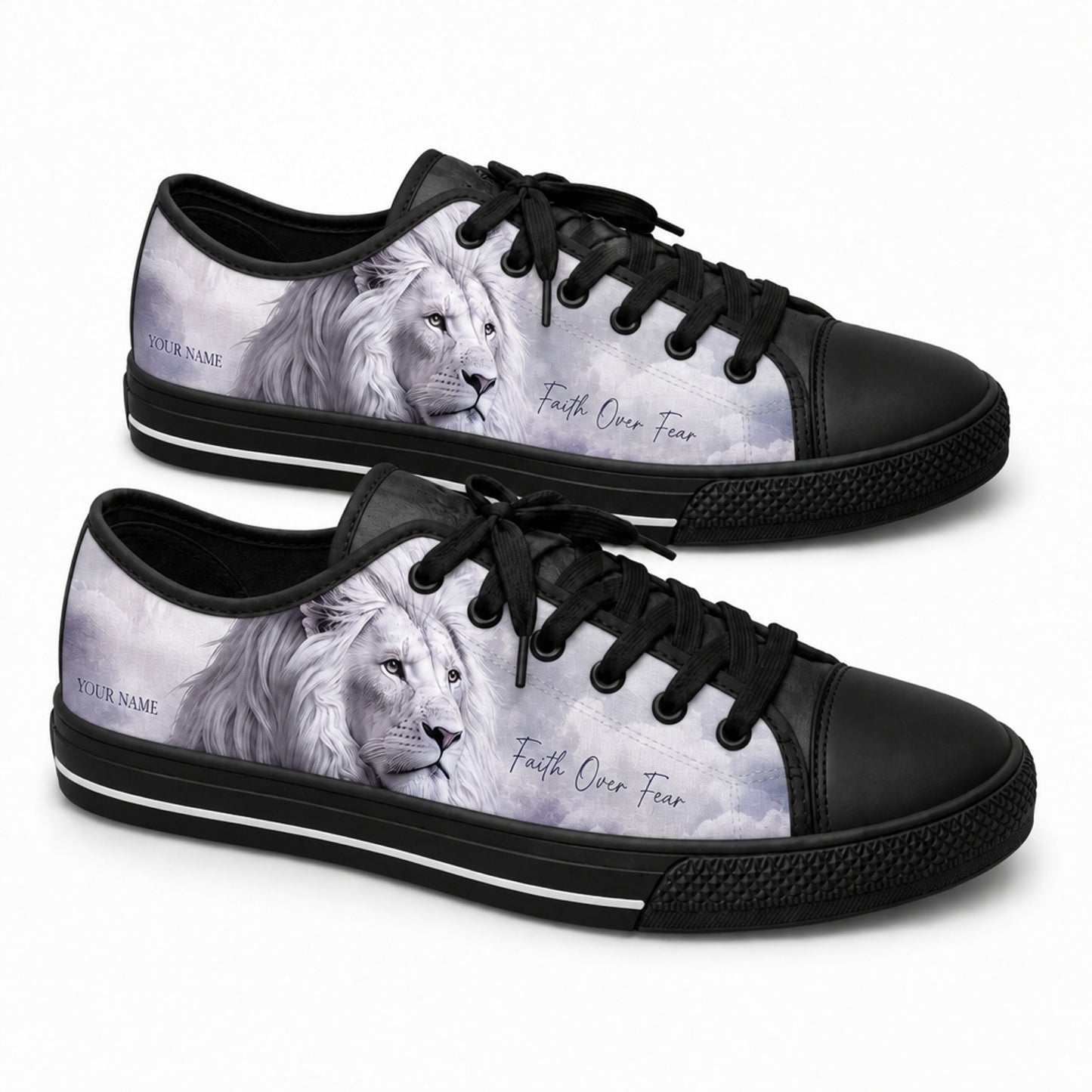 Faith Over Fear Lion Artistic Customized Low Top Shoes black shoes  
