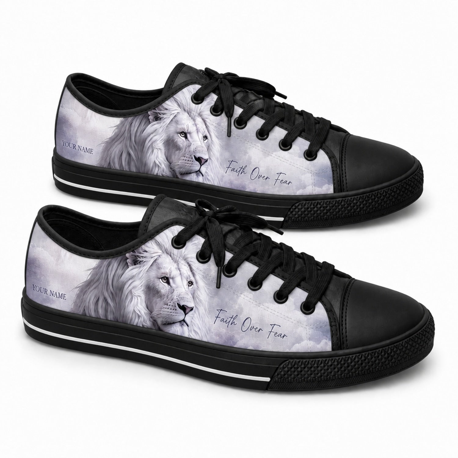 Faith Over Fear Lion Artistic Customized Low Top Shoes black shoes  
