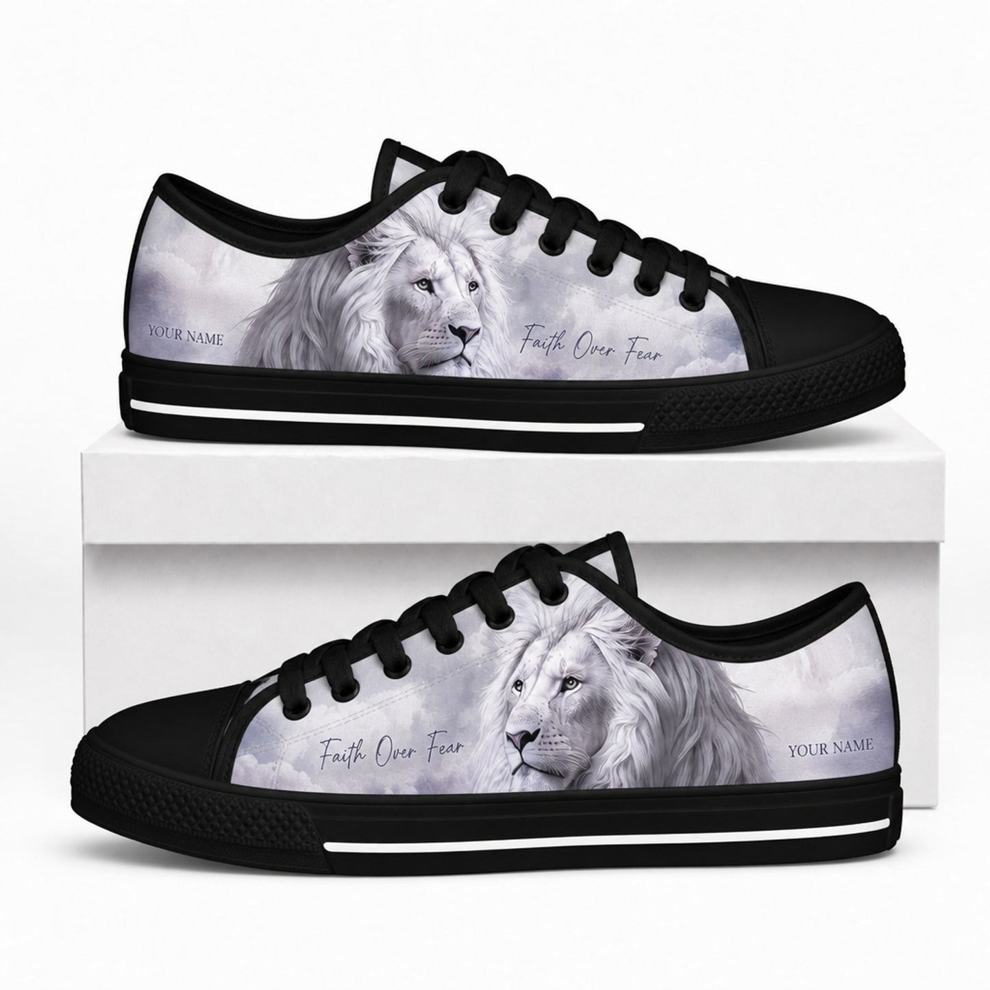 Faith Over Fear Lion Artistic Customized Low Top Shoes box black  