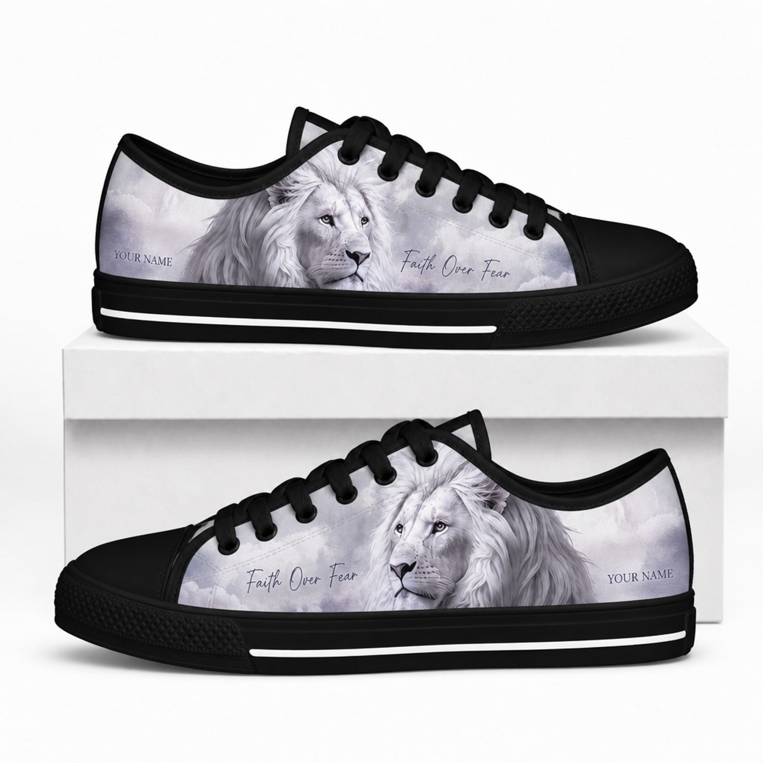Faith Over Fear Lion Artistic Customized Low Top Shoes box black  