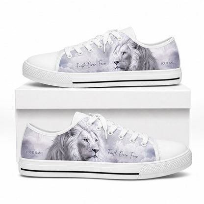 Faith Over Fear Lion Artistic Customized Low Top Shoes box white  
