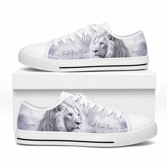 Faith Over Fear Lion Artistic Customized Low Top Shoes box white  