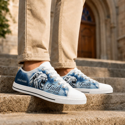 Faith Over Fear Lion Graphic Canvas Low Top Shoes Life style    