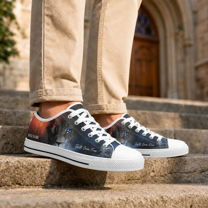 Faith Over Fear Lion Graphic Low Top Shoes Life style    