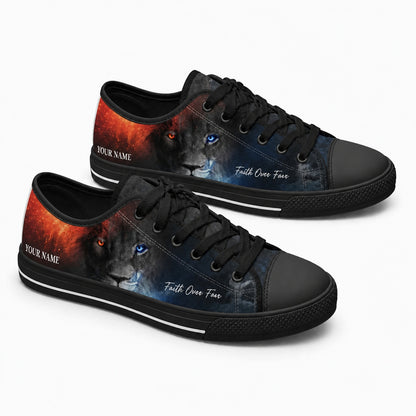 Faith Over Fear Lion Graphic Low Top Shoes black shoes    