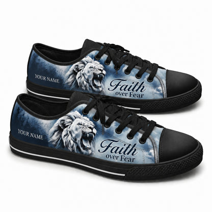 Faith Over Fear Lion Graphic Canvas Low Top Shoes black shoes    