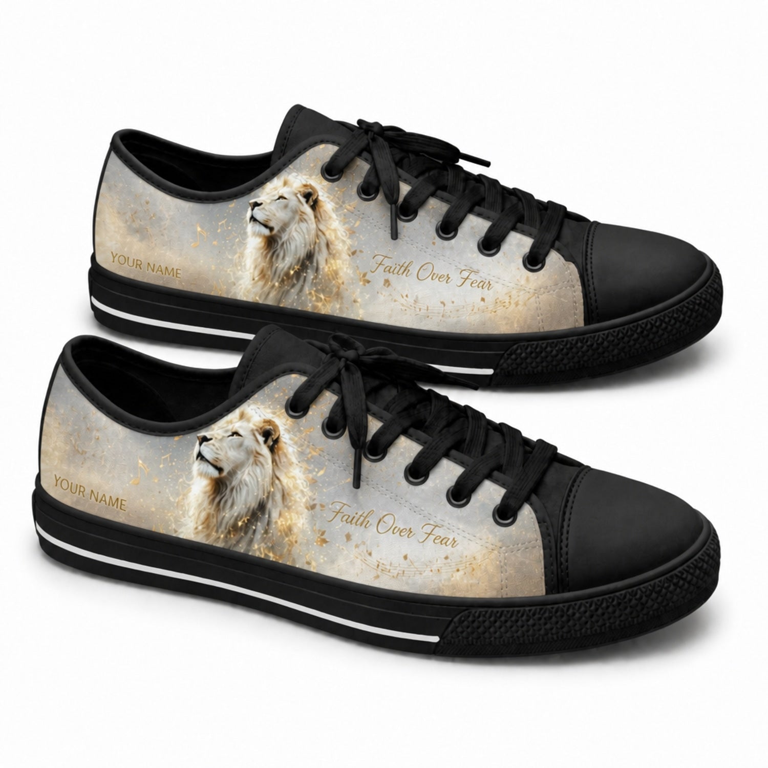 Faith Over Fear Lion Low Top Shoes black shoes    
