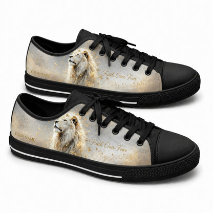 Faith Over Fear Lion Low Top Shoes black shoes    