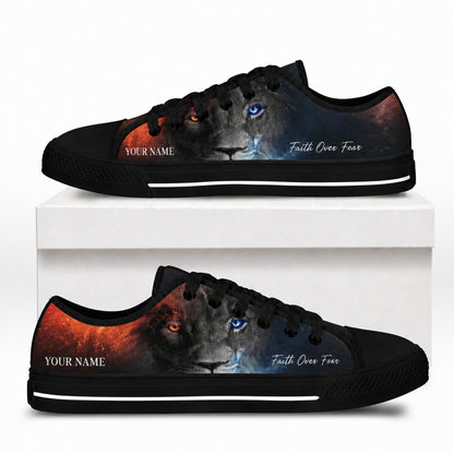 Faith Over Fear Lion Graphic Low Top Shoes box black    