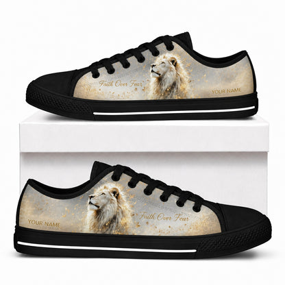 Faith Over Fear Lion Low Top Shoes box black    