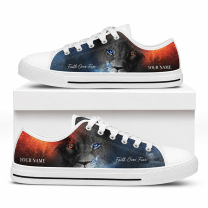 Faith Over Fear Lion Graphic Low Top Shoes box white    