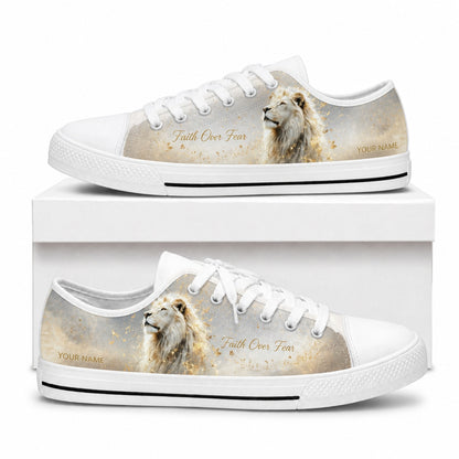 Faith Over Fear Lion Low Top Shoes box white    