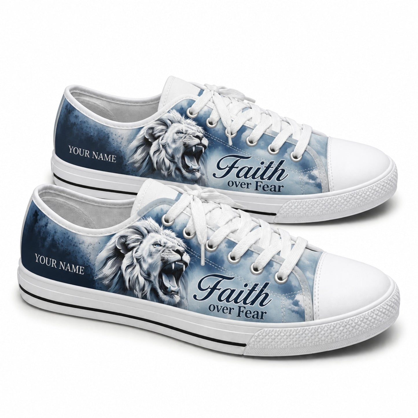 Faith Over Fear Lion Graphic Canvas Low Top Shoes        
