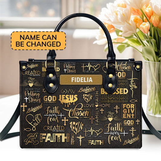 Faith Over Fear Pray Jesus Personalized Leather Handbag - Jesus Handbag