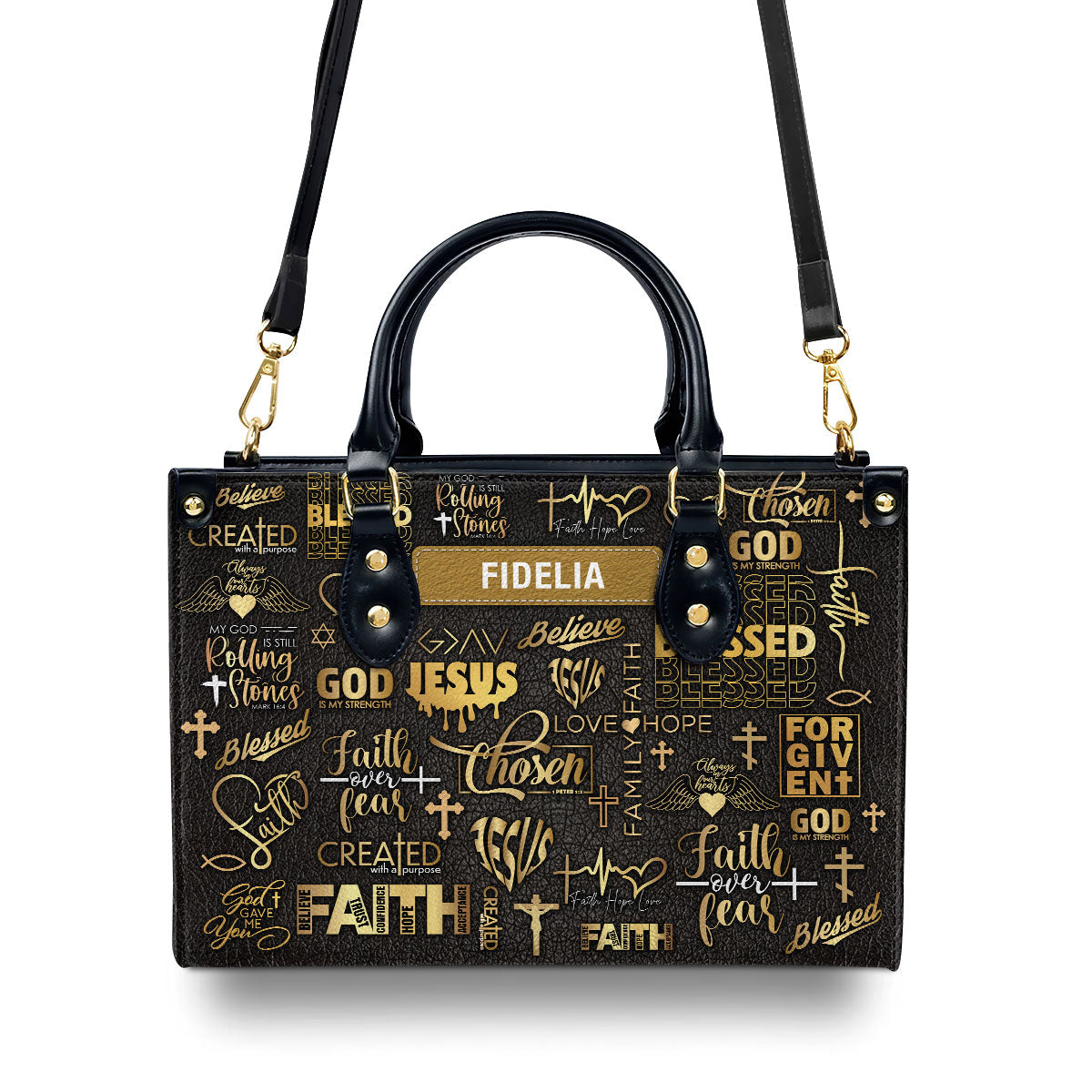 Faith Over Fear Pray Jesus Personalized Leather Handbag - Jesus Handbag