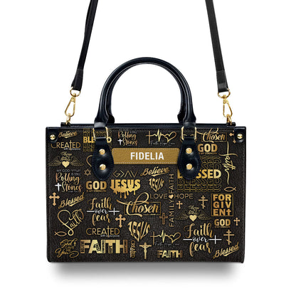 Faith Over Fear Pray Jesus Personalized Leather Handbag - Jesus Handbag
