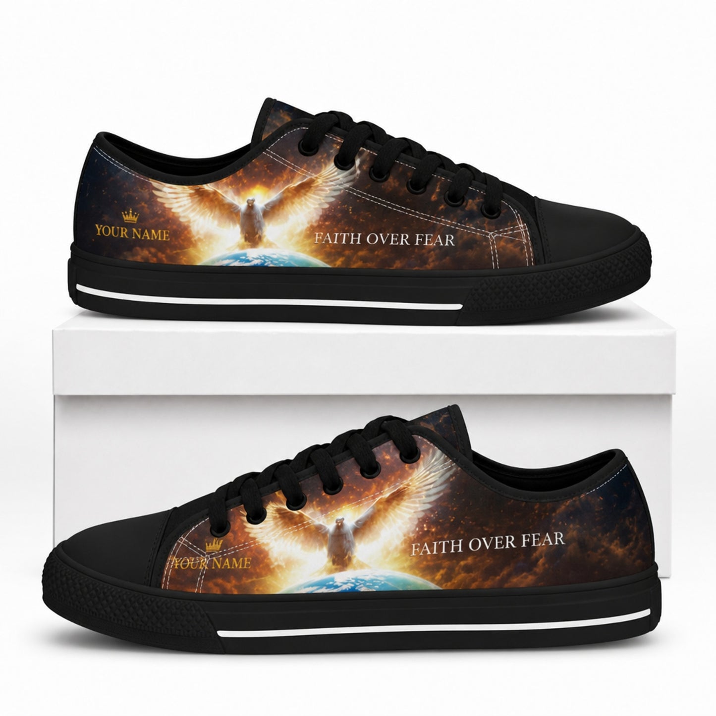 Faith Over Fear Quote Classic Low Top Shoes box black    