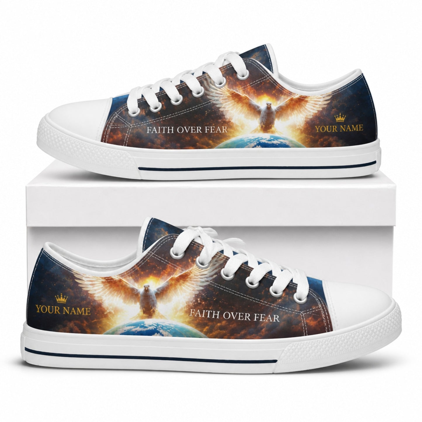 Faith Over Fear Quote Classic Low Top Shoes box white    