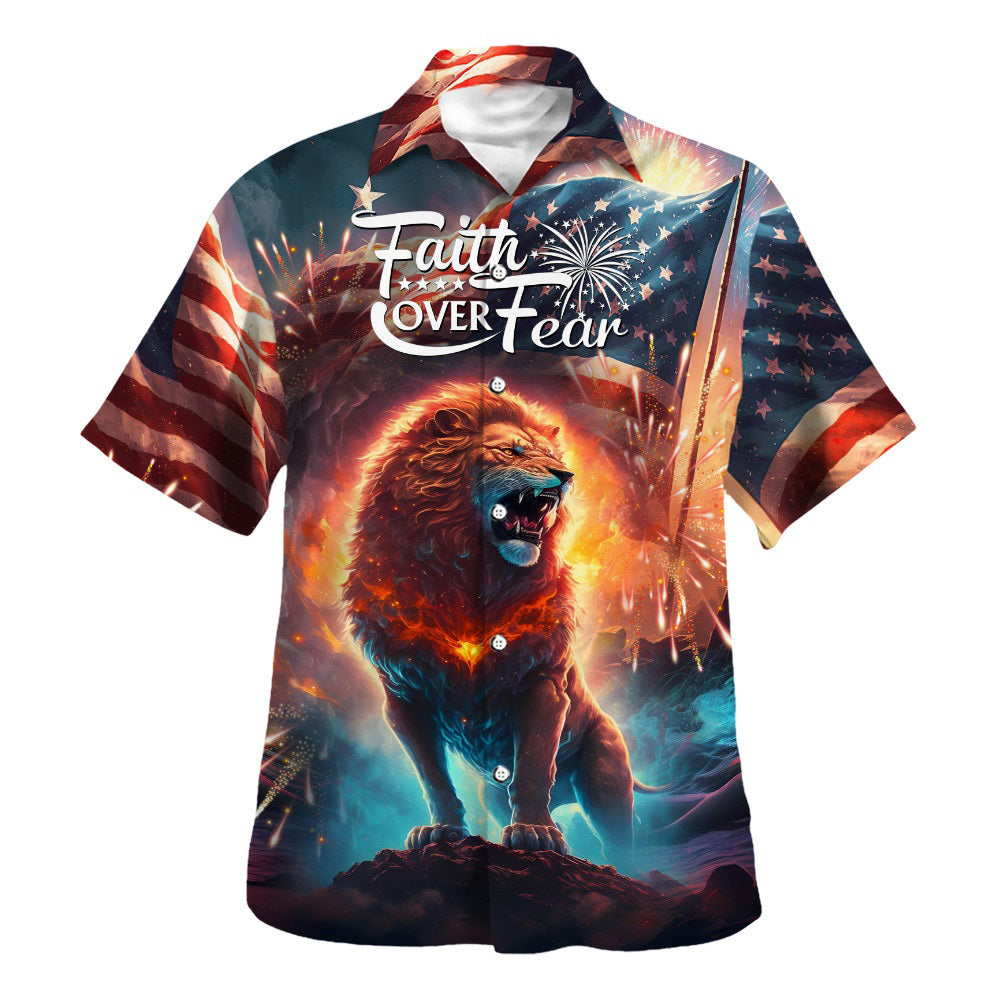 Faith Over Fear The Lion Hawaiian Shirt For Men and Women - Christian Hawaiian shirt