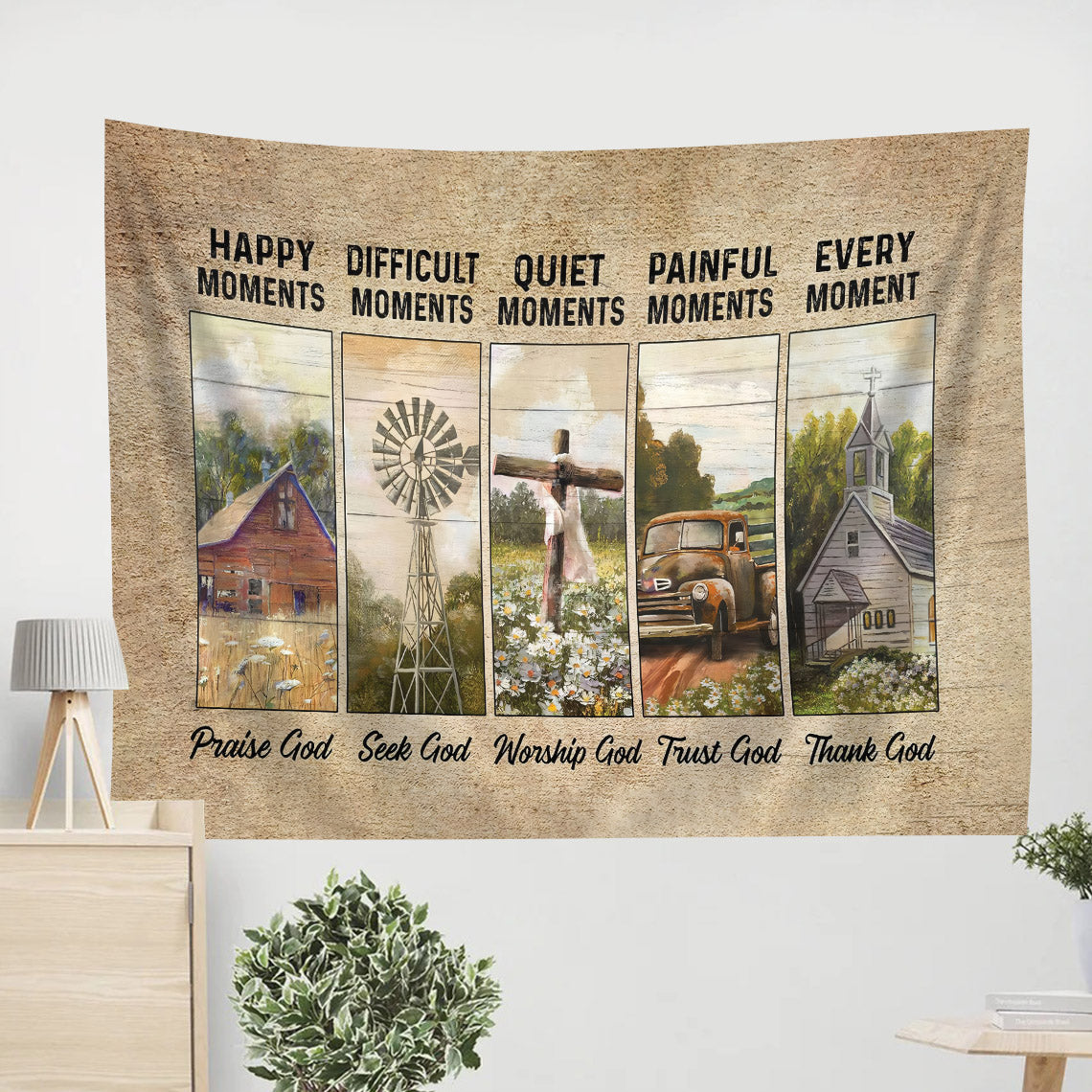 Farm Happy Moments Difficult Moments Tapestry - Christian Tapestries - Wall Tapestry Bible Verse