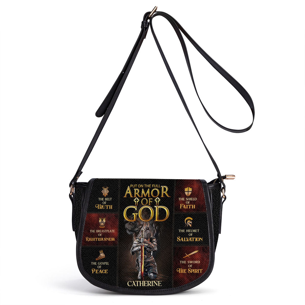 Female Warrior Lion Bag - Armor Of God Personalized Leather Saddle Bag - Christian Women's Handbags
