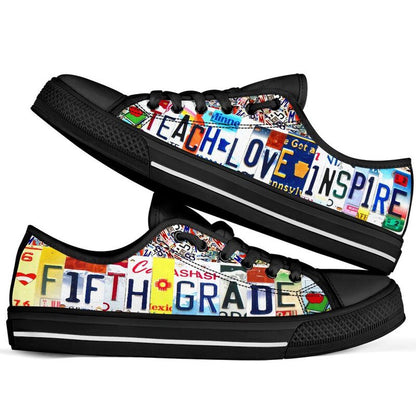 Fifth Grade Inspire License Plates Low Top Shoes, Teacher Shoes, Low Top Sneakers