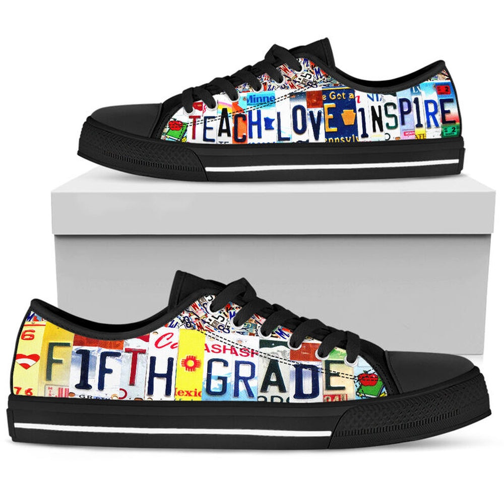 Fifth Grade Inspire License Plates Low Top Shoes, Teacher Shoes, Low Top Sneakers