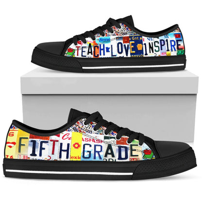 Fifth Grade Inspire License Plates Low Top Shoes, Teacher Shoes, Low Top Sneakers