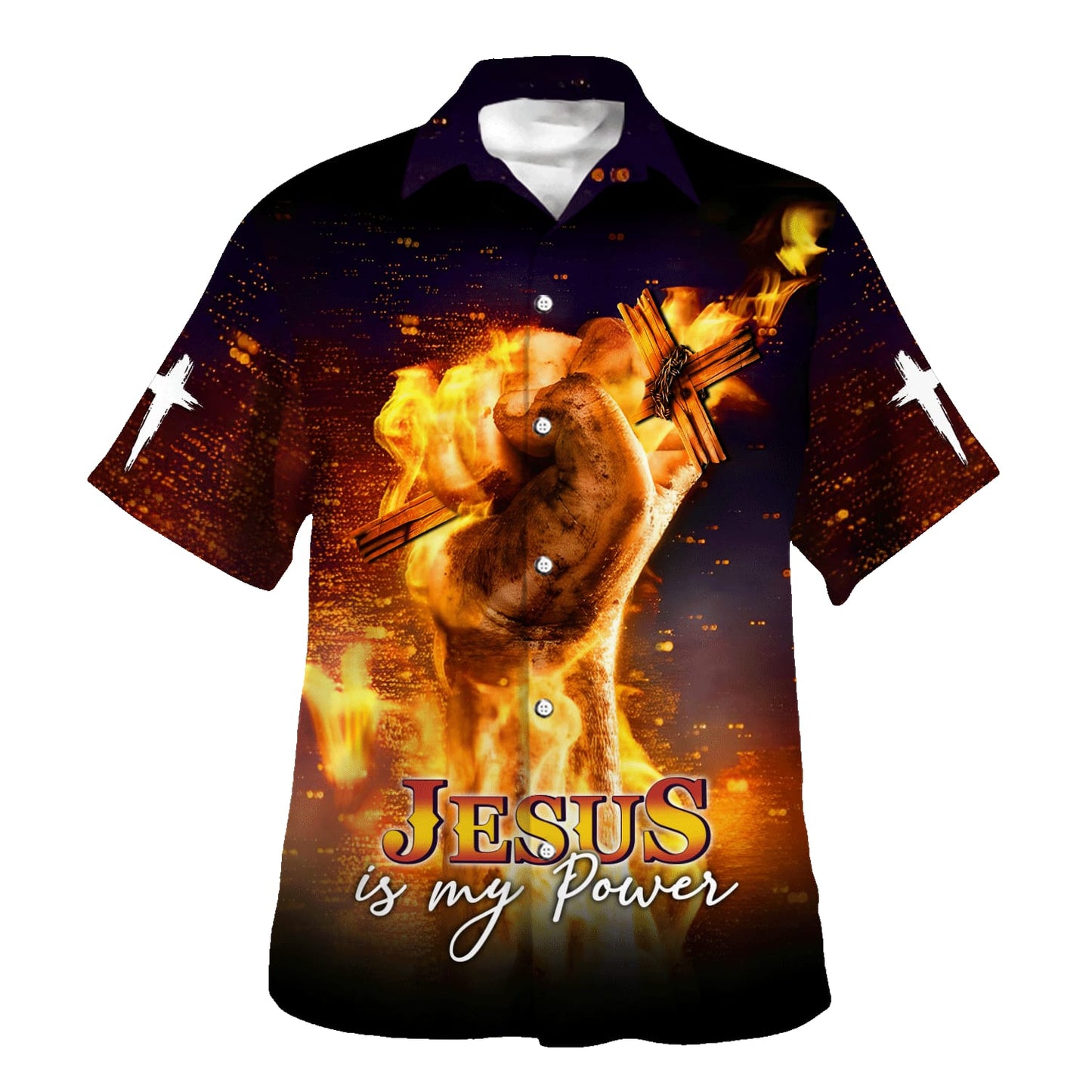 Fire Hand Jesus Is My Power Hawaiian Shirt For Men and Women - Faith inspired Hawaiian shirt
