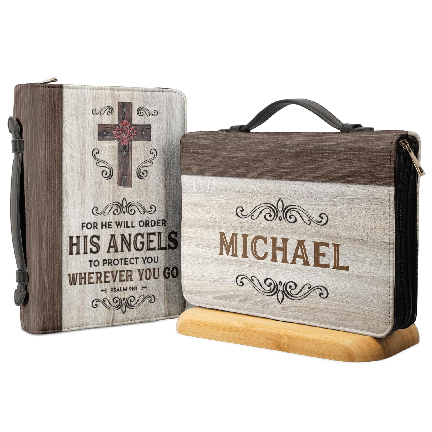 Firefighter For He Will Order His Angels To Protect You Wherever You Go Psalm 9111 Personalized Bible Covers