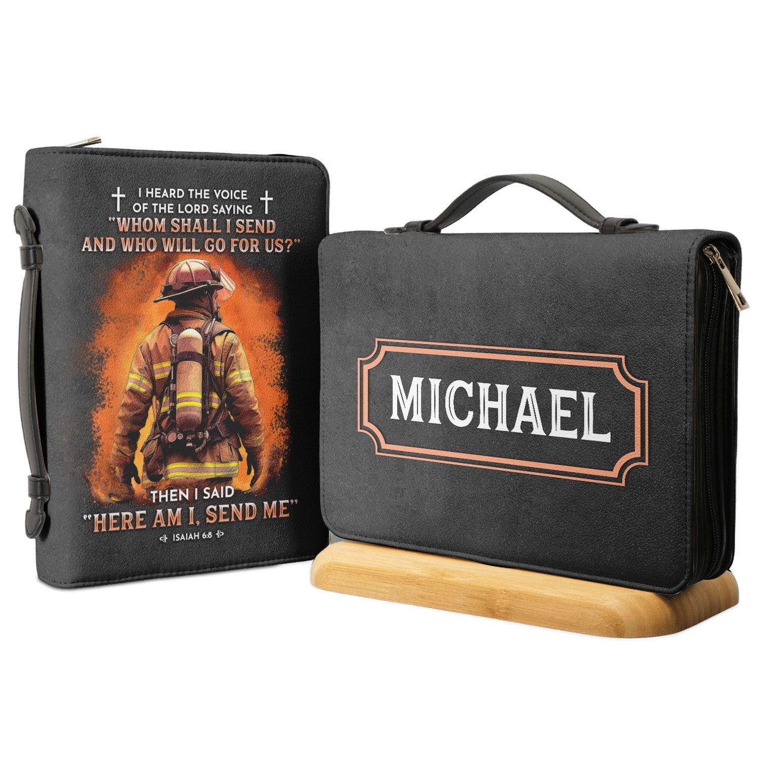 Firefighter I Heard The Voice Of The Lord Isaiah 68 Personalized Bible Covers - Custom Bible Case Christian Pastor