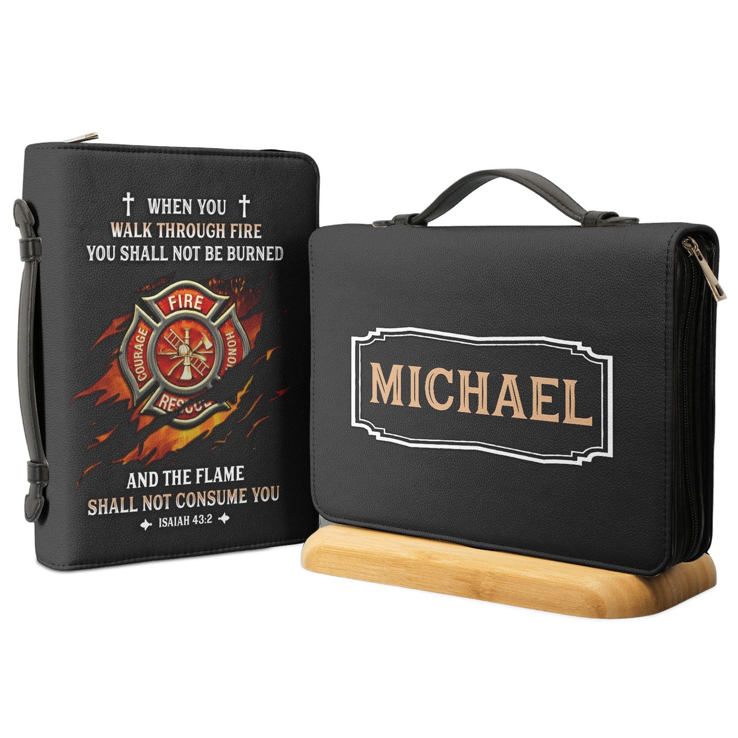 Firefighter When You Walk Through Fire You Shall Not Be Burned Isaiah 432 Personalized Bible Covers - Custom Bible Case Christian Pastor