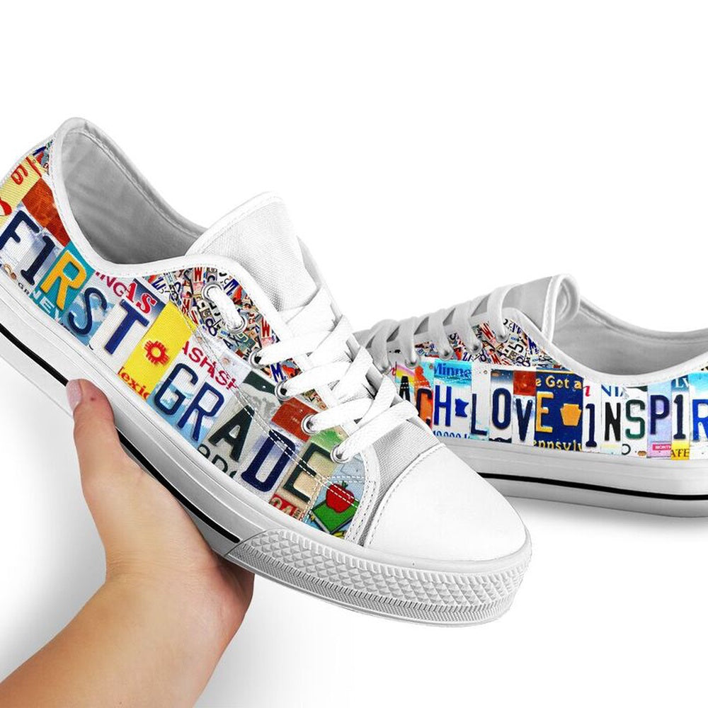 First Grade Inspire License Plates Low Top Shoes, Teacher Shoes, Low Top Sneakers