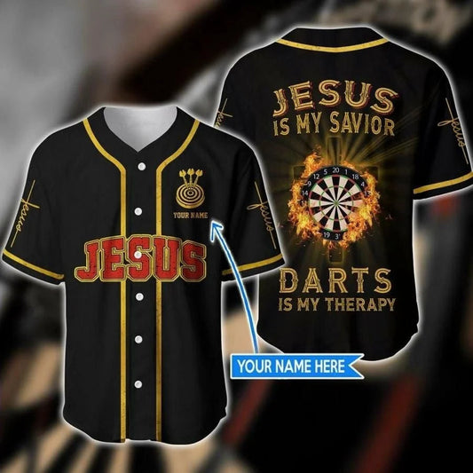 Flame Dart Jesus Dart Is My Therapy Cross Custom Baseball Jersey - Personalized Jesus Baseball Jersey For Men and Women