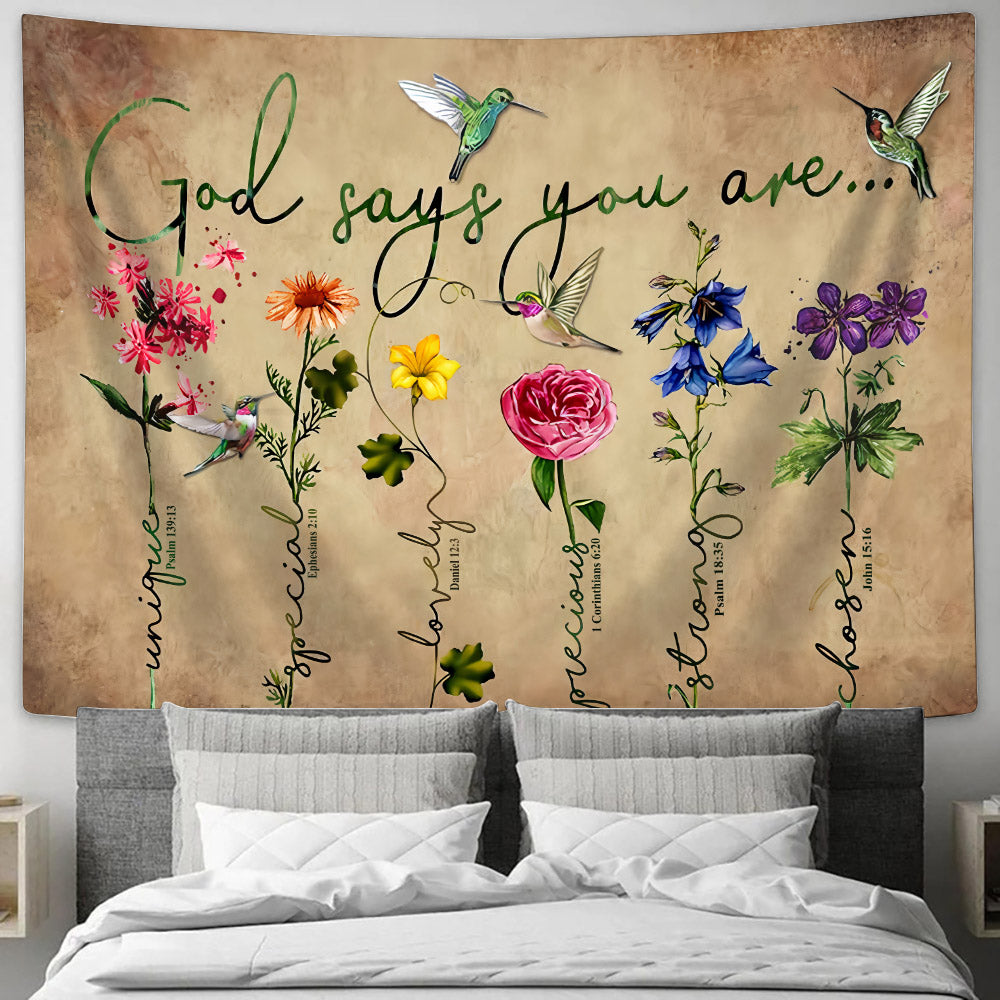Flowers God Says You Are Tapestry - Christian Tapestries - Wall Tapestry Bible Verse