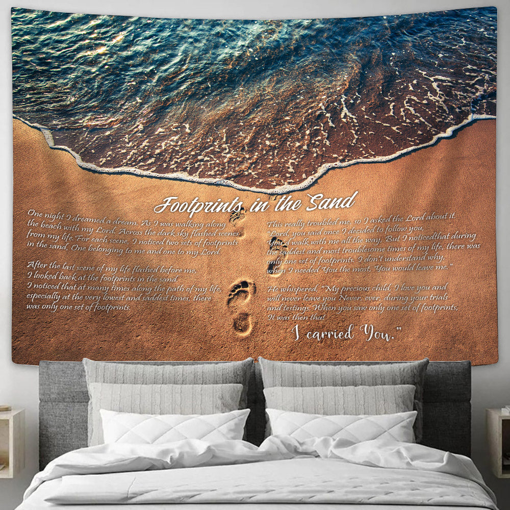 Footprints In The Sand Tapestry - Bible Verse Tapestry
