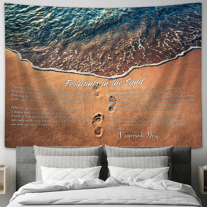 Footprints In The Sand Tapestry - Bible Verse Tapestry