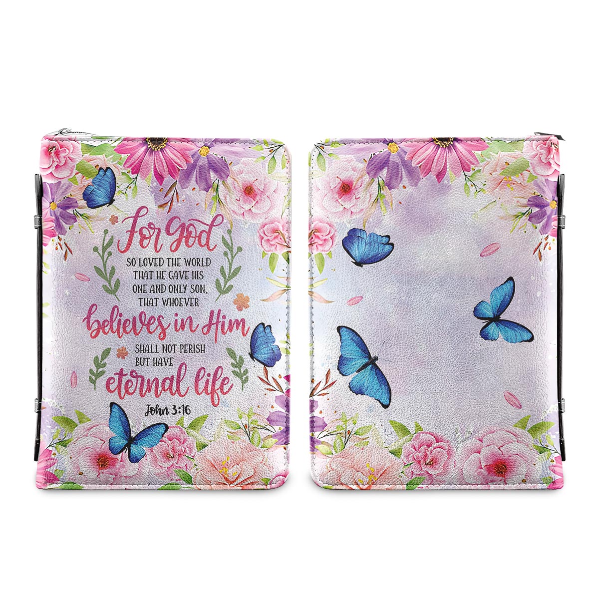 For God So Loved John 3 16 Butterfly Flower Personalized Bible Covers - Custom Bible Case Christian Pastor