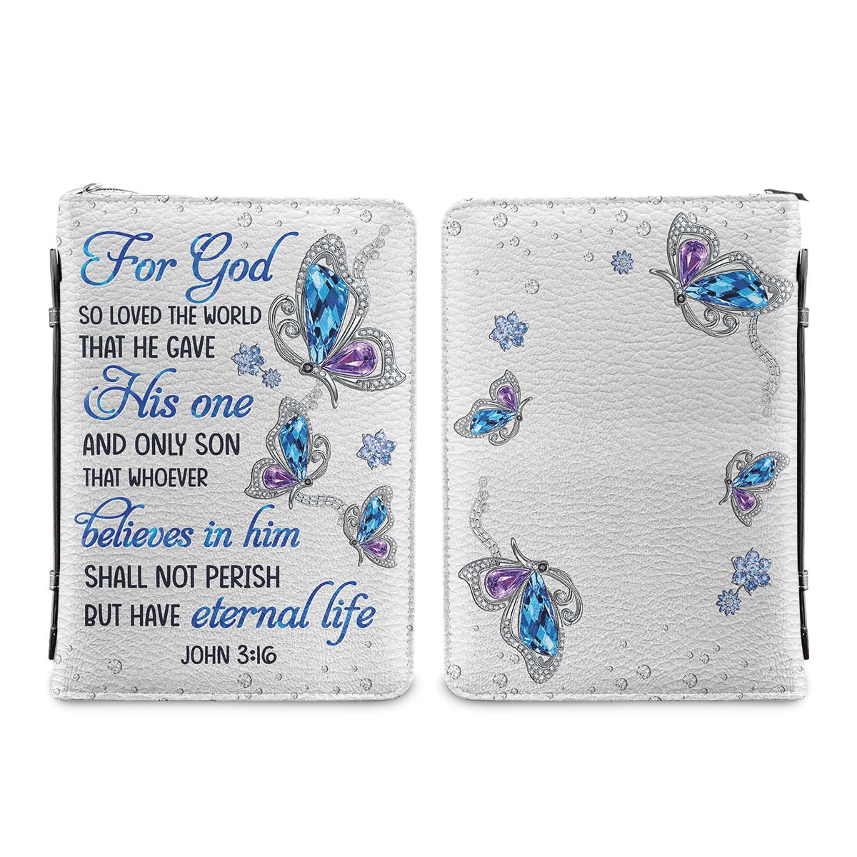 For God So Loved John 3 16 Butterfly Jewelry Style Personalized Bible Covers - Custom Bible Case Christian Pastor