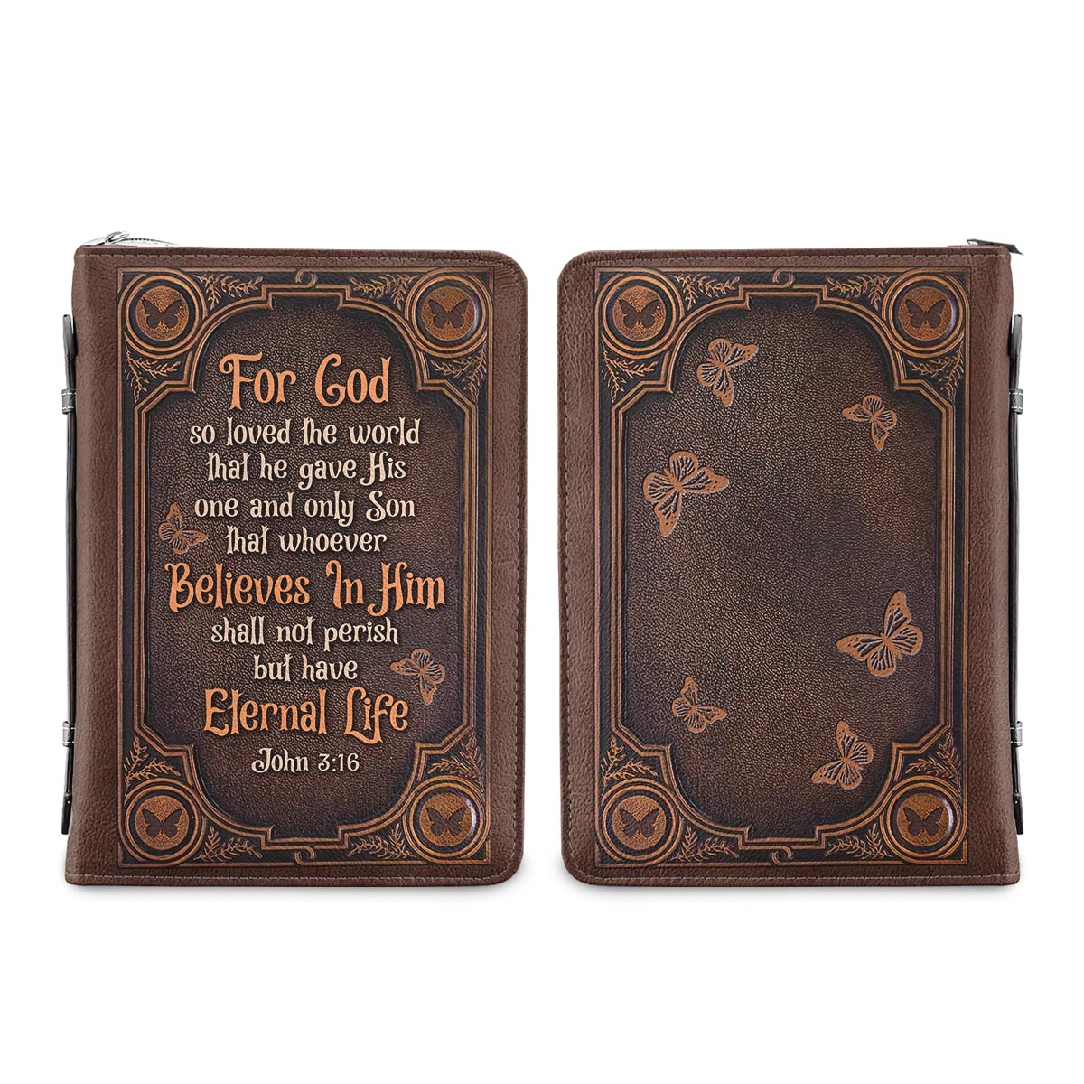 For God So Loved John 3 16 Butterfly Leather Style Personalized Bible Covers - Custom Bible Case Christian Pastor