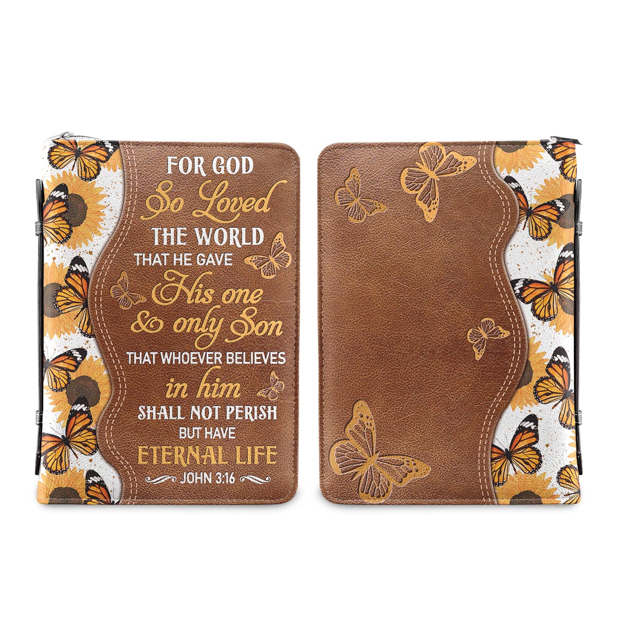 For God So Loved John 3 16 Butterfly Sunflower Personalized Bible Covers - Custom Bible Case Christian Pastor