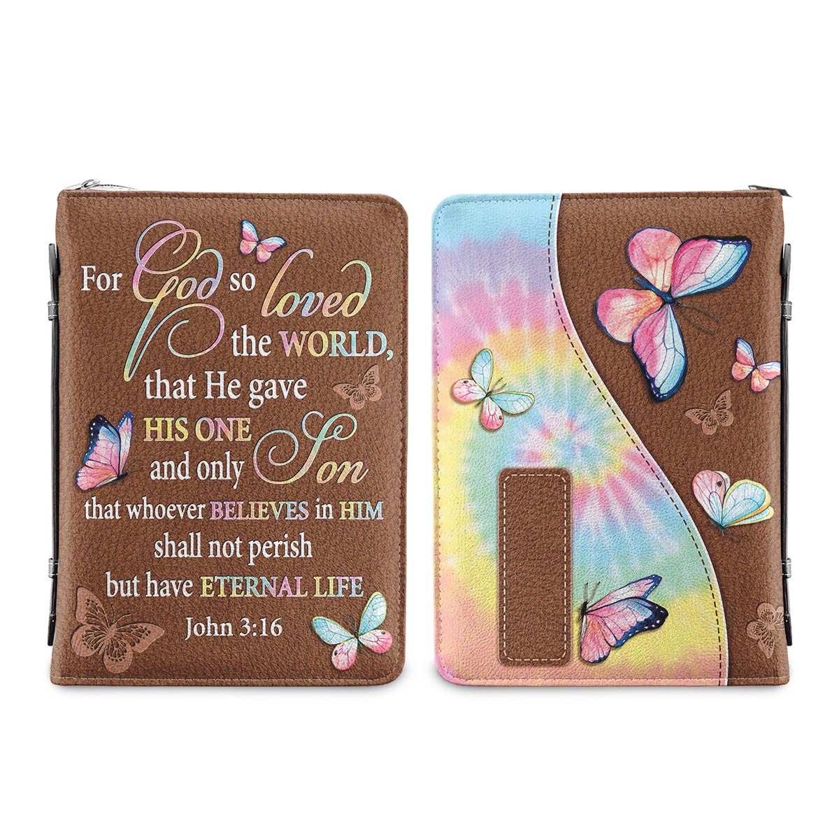 For God So Loved John 3 16 Butterfly Tie Dye Personalized Bible Covers - Custom Bible Case Christian Pastor