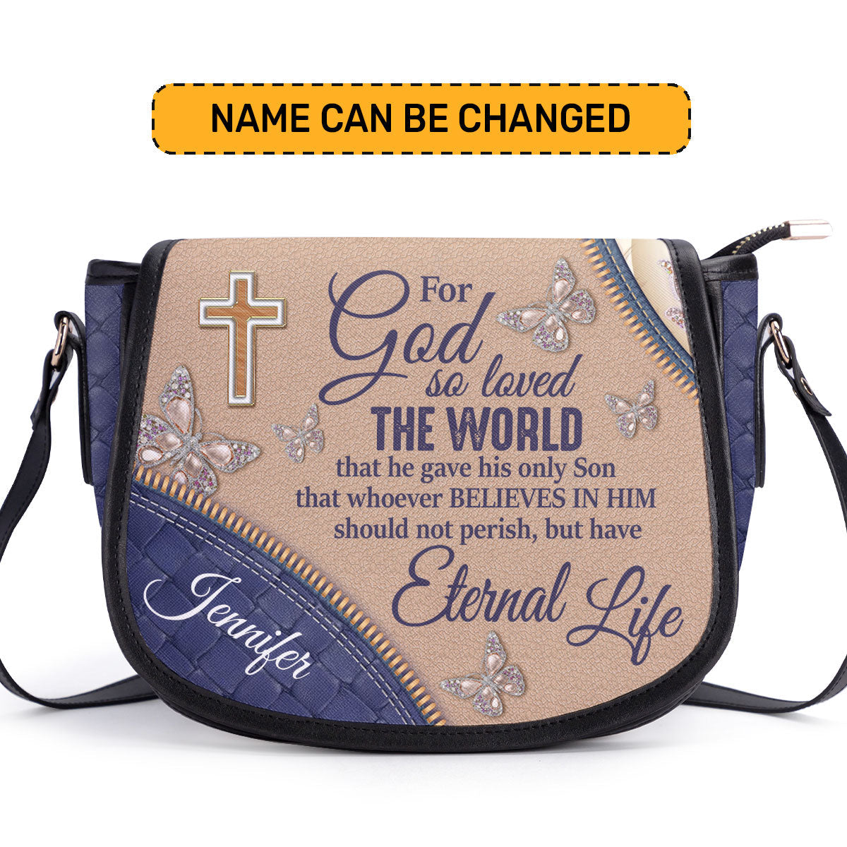For God So Loved The World Personalized Leather Saddle Bag - Christian Women's Handbags