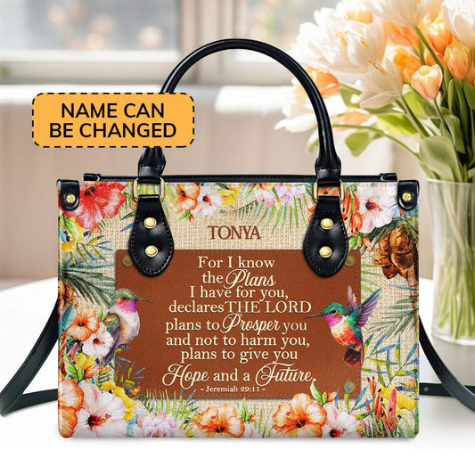 For I Know The Plans I Have For You Custom Name Leather Handbags For Women