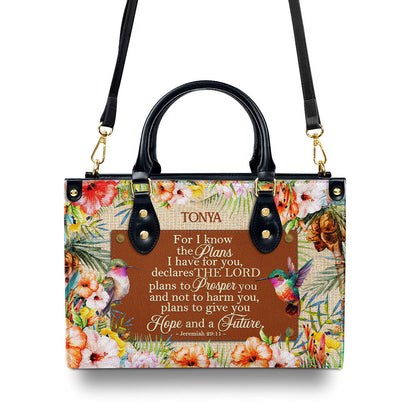 For I Know The Plans I Have For You Custom Name Leather Handbags For Women