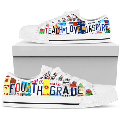 Fourth Grade Inspire License Plates Low Top Shoes, Teacher Shoes, Low Top Sneakers