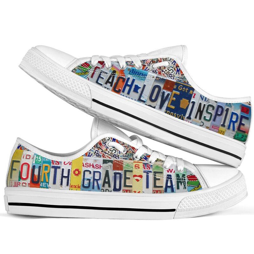 Fourth Grade Teacher License Plates Low Top Shoes, Teacher Shoes, Low Top Sneakers