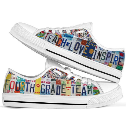 Fourth Grade Teacher License Plates Low Top Shoes, Teacher Shoes, Low Top Sneakers